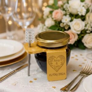 Tarro de miel personalizado para boda – Dorado