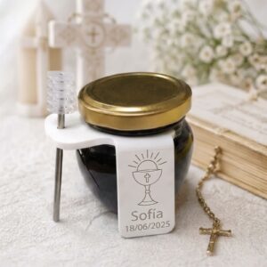Tarro de miel personalizado para comunión – Blanco